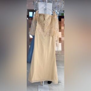 Elegant Beige Gold Off-Shoulder Gown